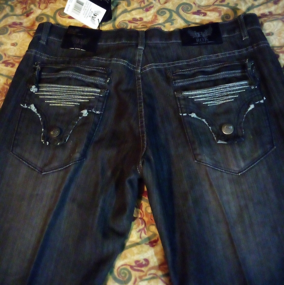 ROK Designer Demin Jeans Style#R9ZB014 Men's 42/33 Black - Picture 7 of 12